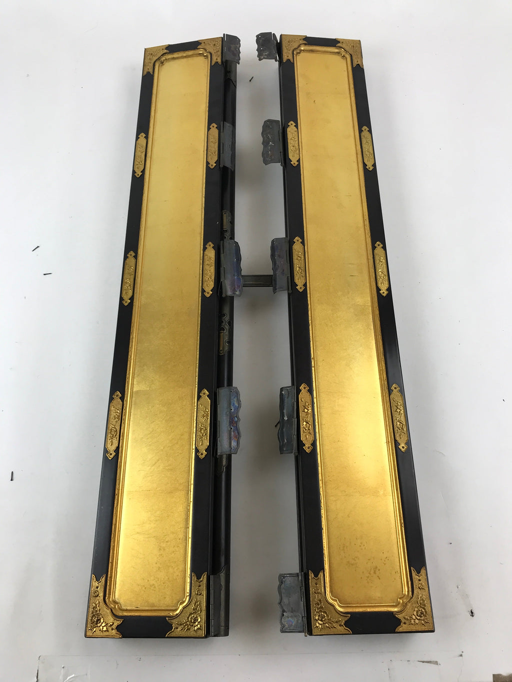 Antique Japanese Buddhist Altar Door 2 piece set Iron Lock Purple Gold Black BA2