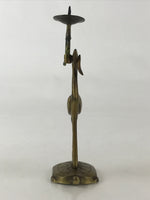 Antique Japanese Buddhist Altar Fitting Brass Candle Stand Crane Turtle Shokudai