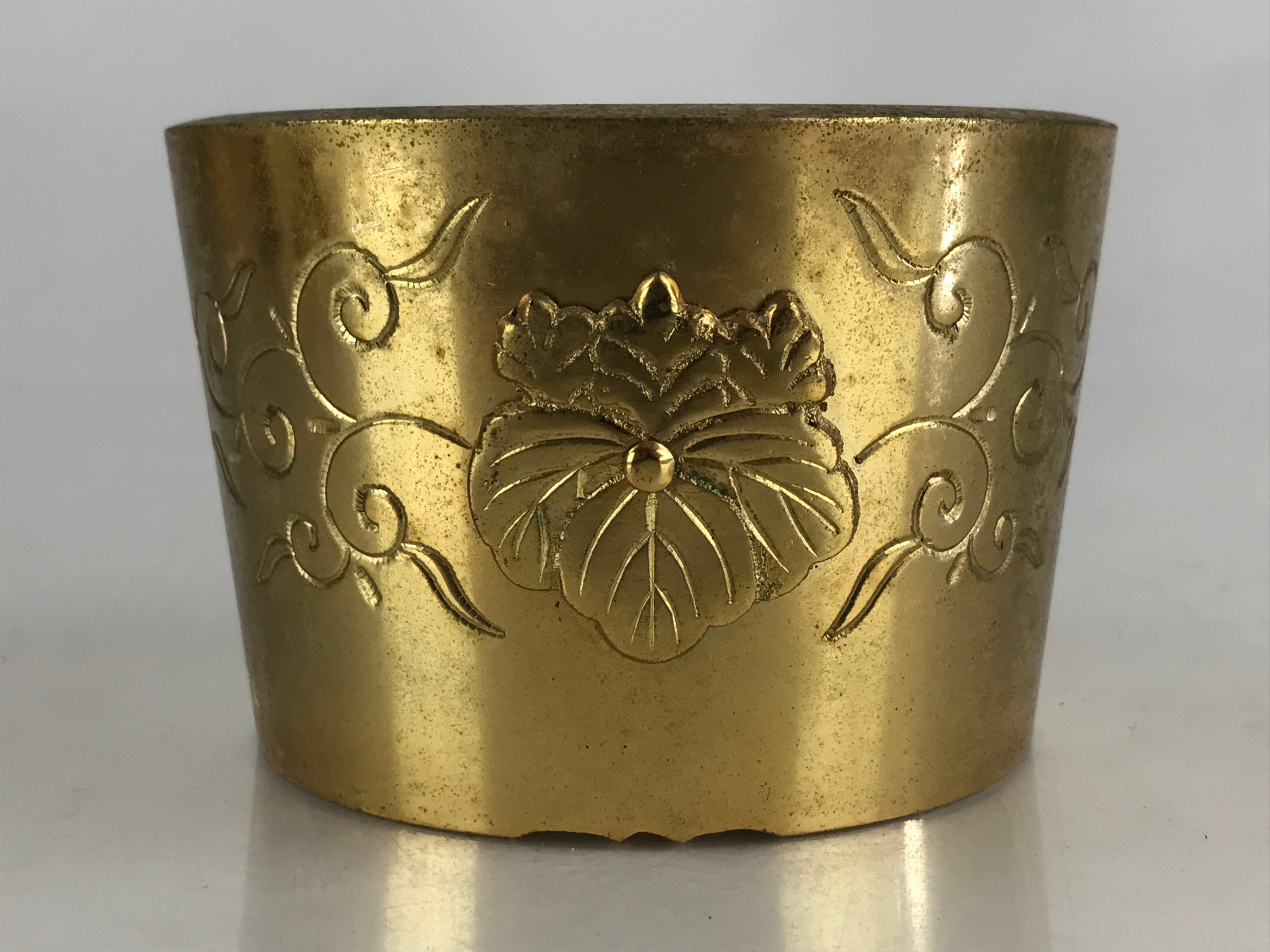 Antique Japanese Buddhist Altar Fitting Brass Incense Burner Koro Gold Butsugu B