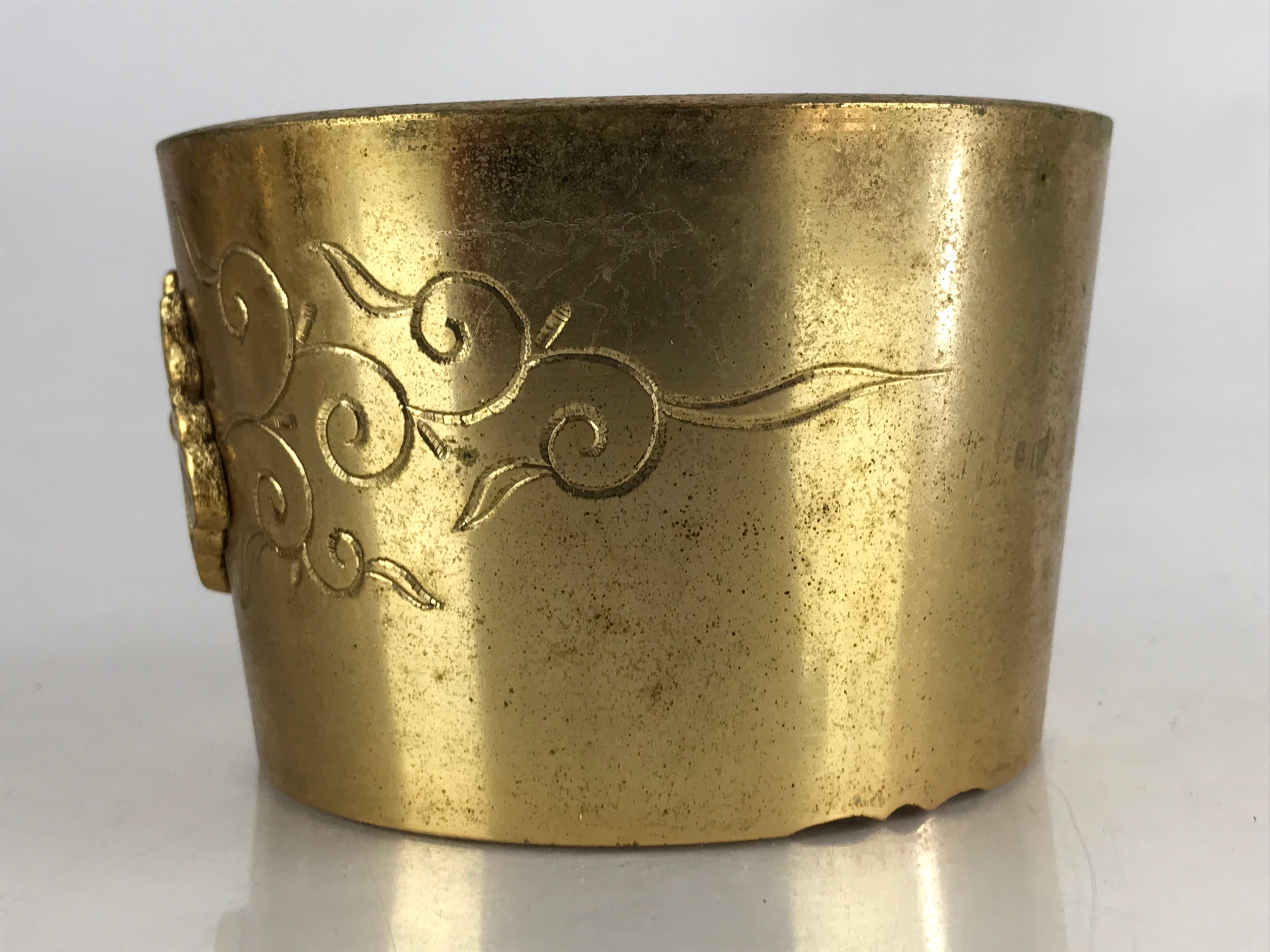 Antique Japanese Buddhist Altar Fitting Brass Incense Burner Koro Gold Butsugu B