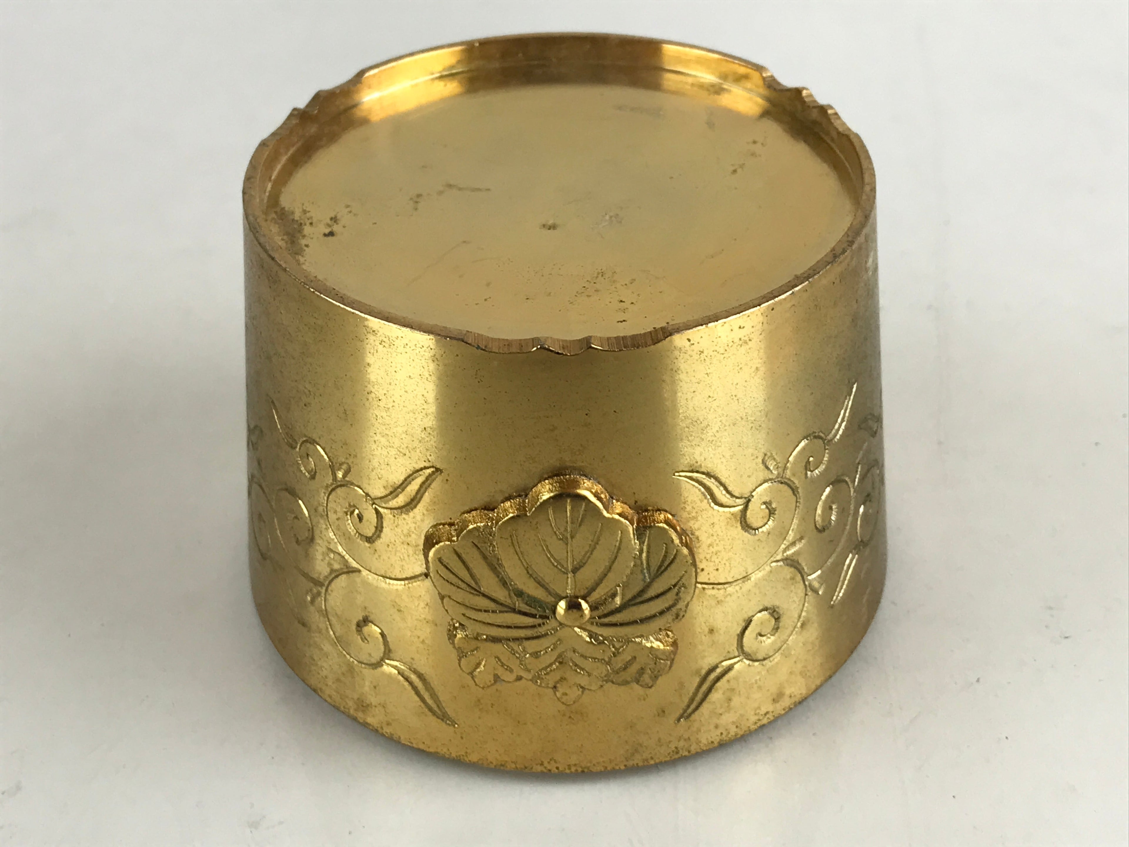 Antique Japanese Buddhist Altar Fitting Brass Incense Burner Koro Gold Butsugu B