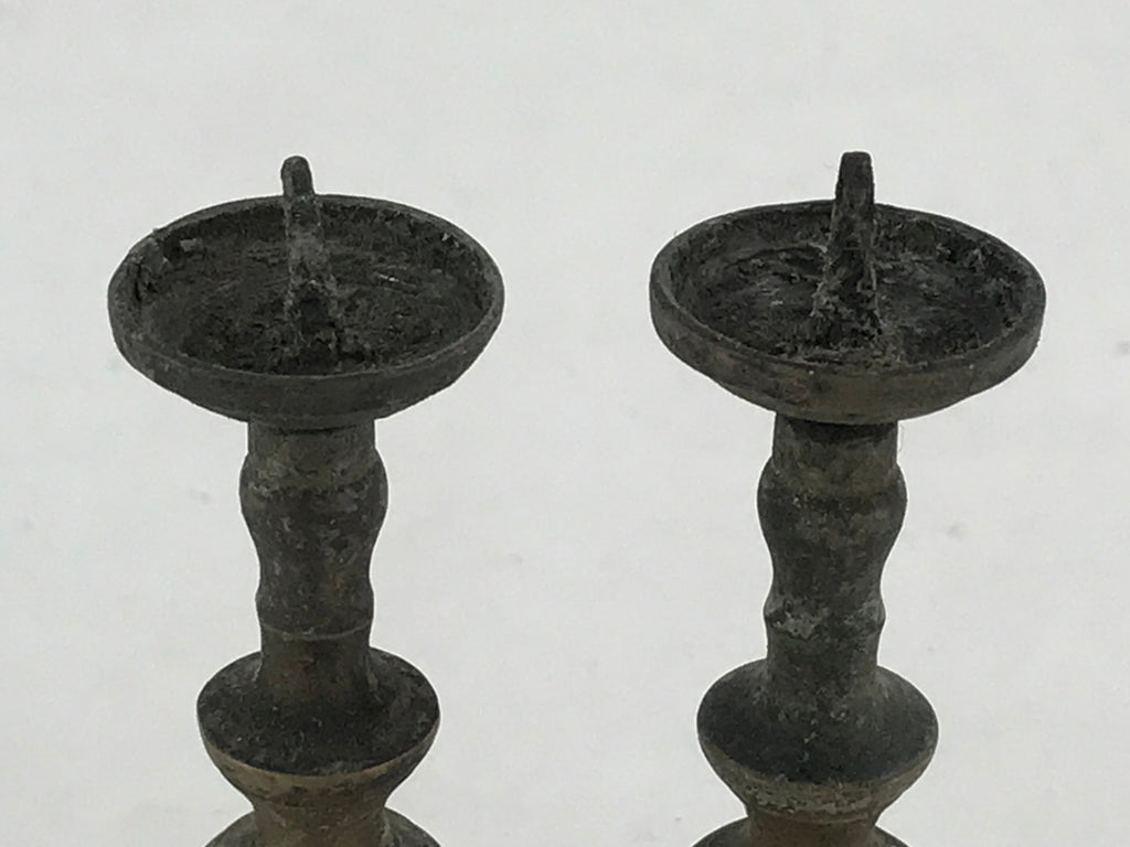 Antique Japanese Buddhist Altar Fitting Bronze Candle Stand Shokudai 2pc BA66