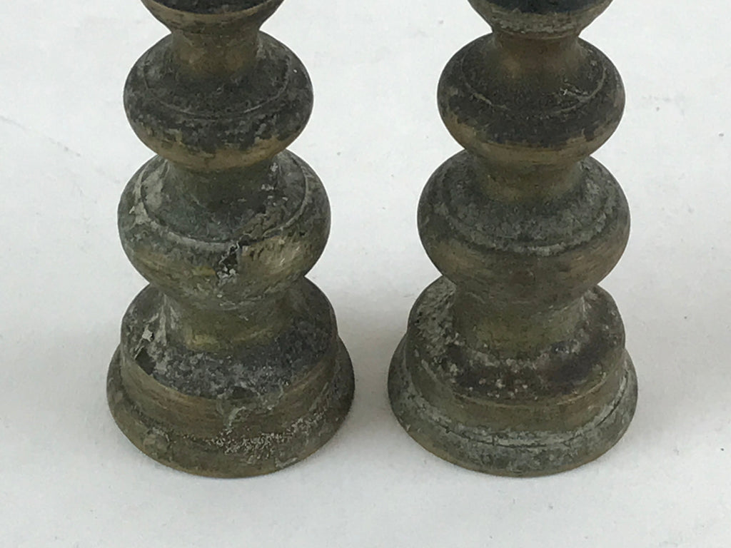 Antique Japanese Buddhist Altar Fitting Bronze Candle Stand Shokudai 2pc BA66
