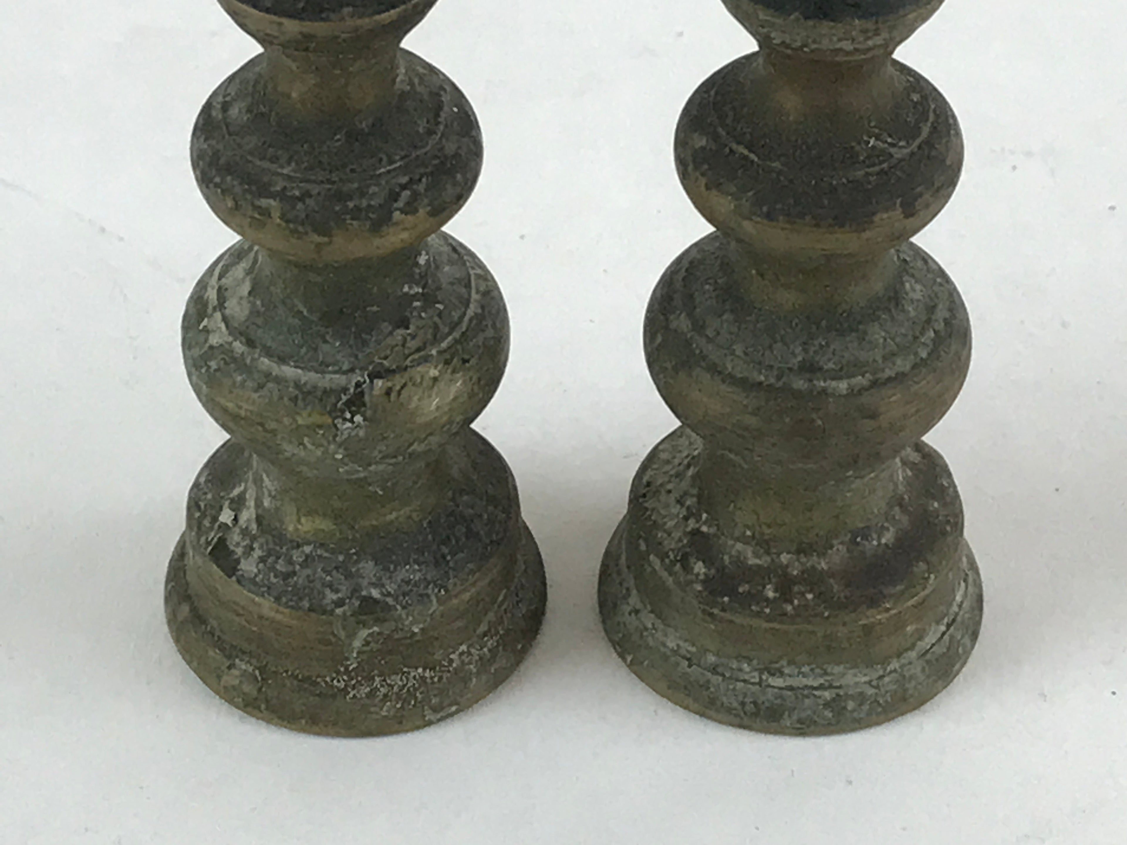 Antique Japanese Buddhist Altar Fitting Bronze Candle Stand Shokudai 2pc BA66