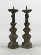 Antique Japanese Buddhist Altar Fitting Bronze Candle Stand Shokudai 2pc BA66