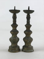 Antique Japanese Buddhist Altar Fitting Bronze Candle Stand Shokudai 2pc BA66