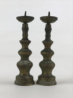 Antique Japanese Buddhist Altar Fitting Bronze Candle Stand Shokudai 2pc BA66
