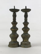 Antique Japanese Buddhist Altar Fitting Bronze Candle Stand Shokudai 2pc BA66