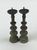 Antique Japanese Buddhist Altar Fitting Bronze Candle Stand Shokudai 2pc BA66