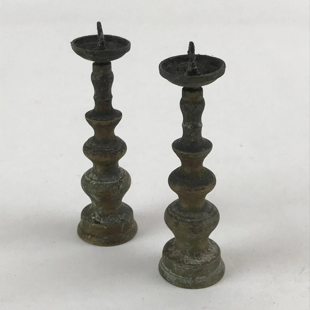 Antique Japanese Buddhist Altar Fitting Bronze Candle Stand Shokudai 2pc BA66