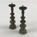Antique Japanese Buddhist Altar Fitting Bronze Candle Stand Shokudai 2pc BA66