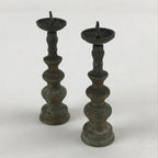 Antique Japanese Buddhist Altar Fitting Bronze Candle Stand Shokudai 2pc BA66