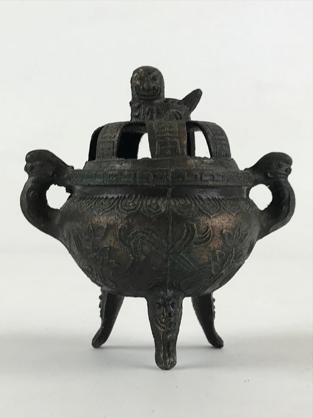 Antique Japanese Buddhist Altar Fitting Bronze Incense Burner Koro Black BA69