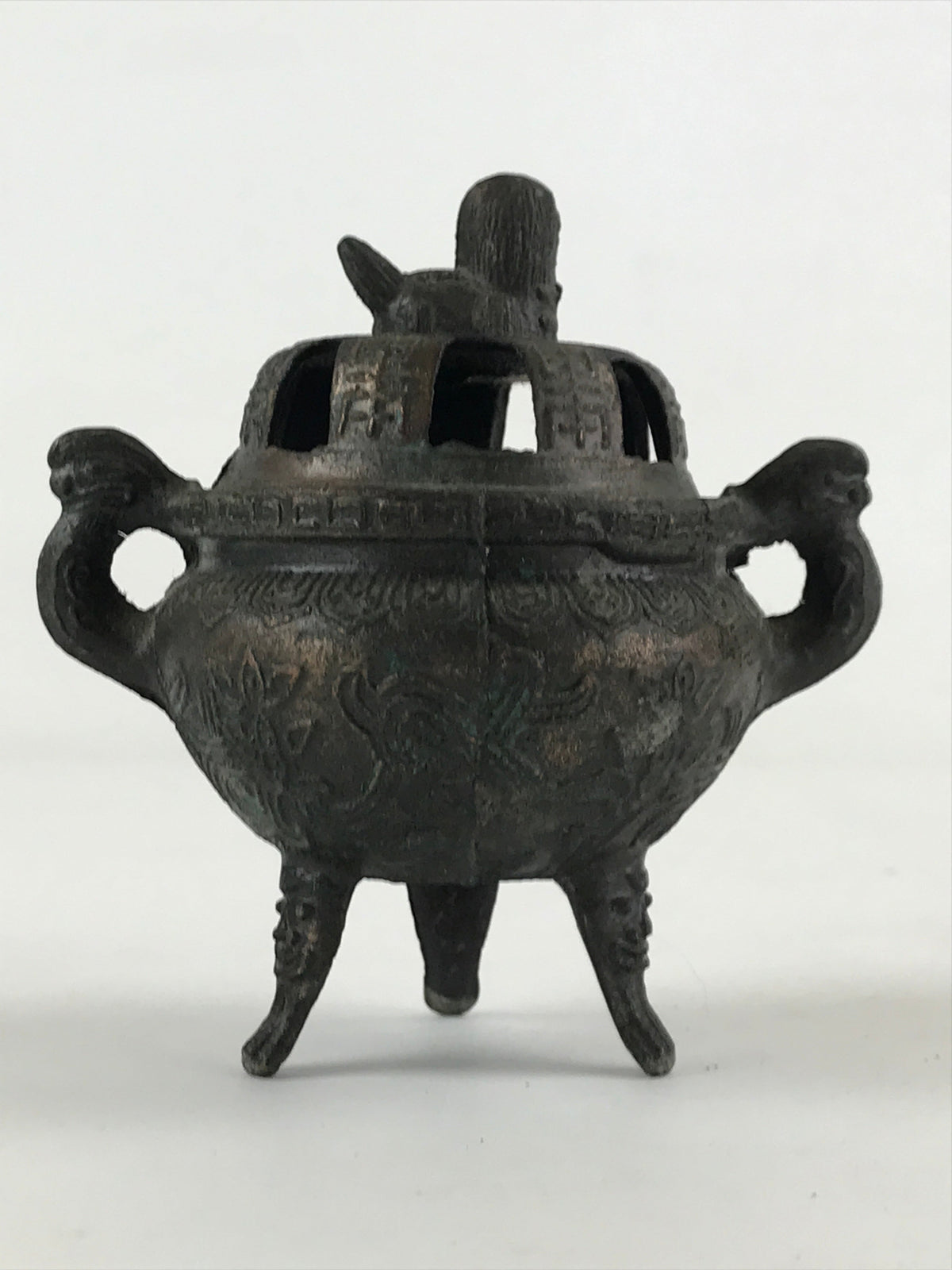 Antique Japanese Buddhist Altar Fitting Bronze Incense Burner Koro Black BA69