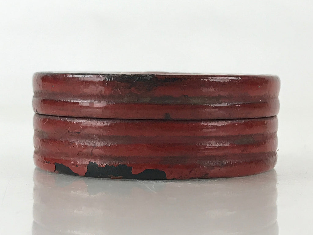 Antique Japanese Buddhist Altar Fitting Incense Container Round Kogo swirl Red B