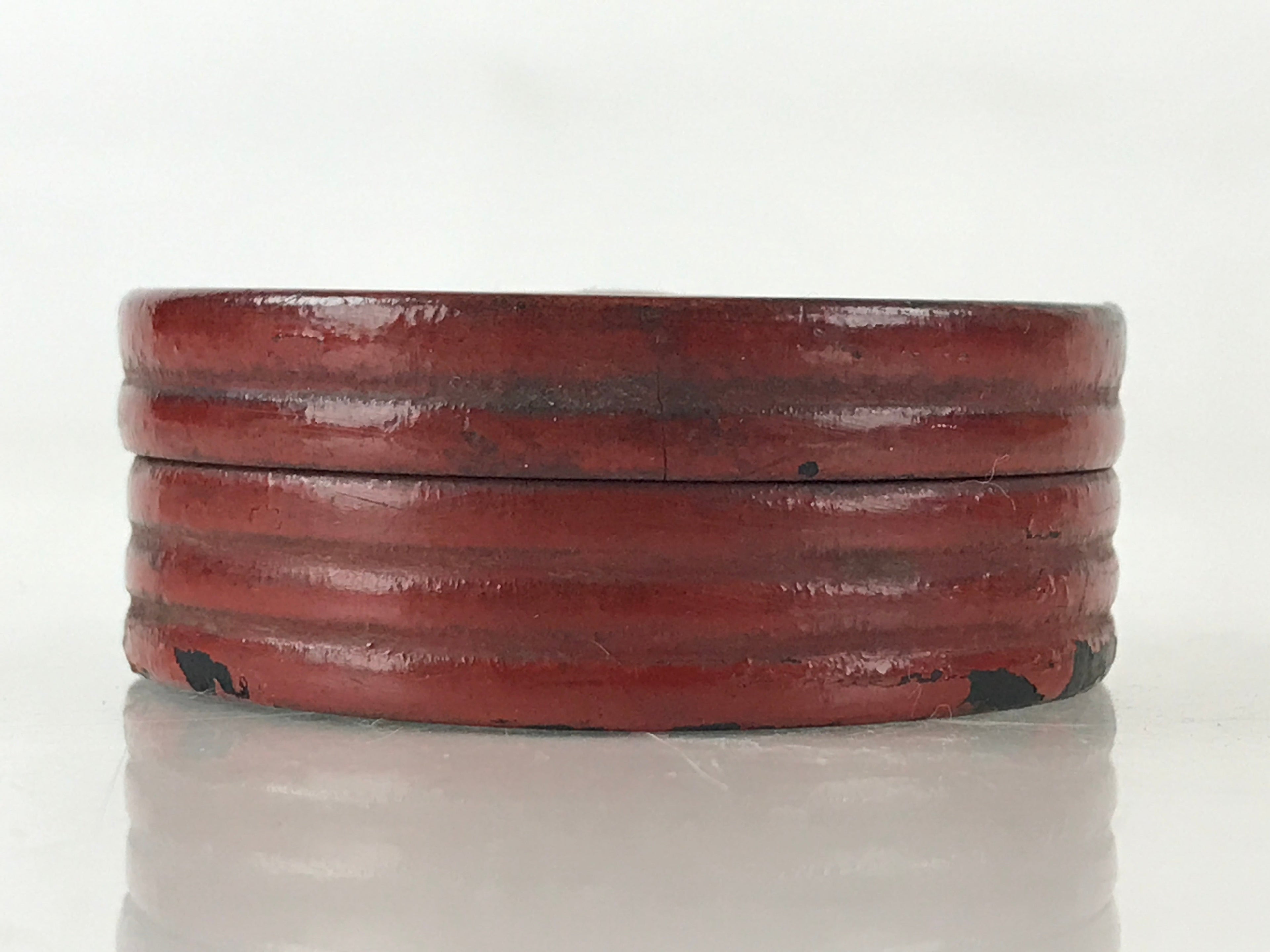 Antique Japanese Buddhist Altar Fitting Incense Container Round Kogo swirl Red B