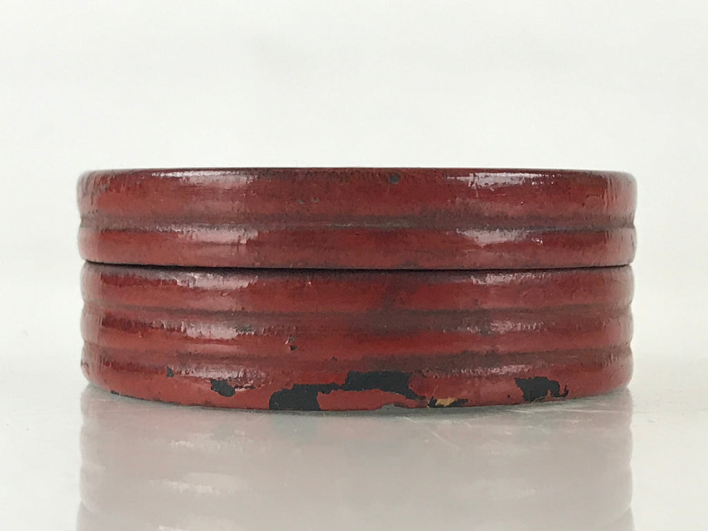 Antique Japanese Buddhist Altar Fitting Incense Container Round Kogo swirl Red B