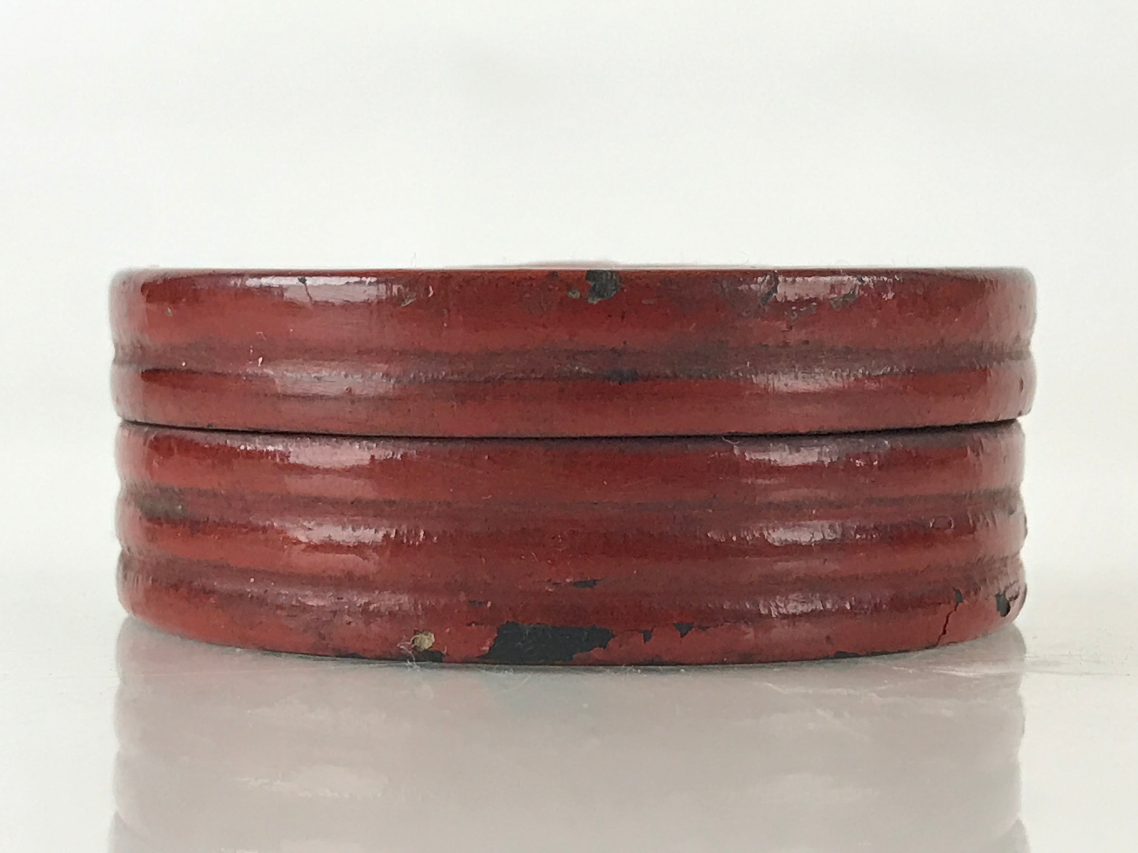 Antique Japanese Buddhist Altar Fitting Incense Container Round Kogo swirl Red B