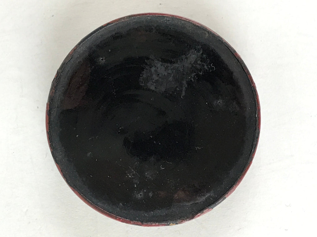 Antique Japanese Buddhist Altar Fitting Incense Container Round Kogo swirl Red B