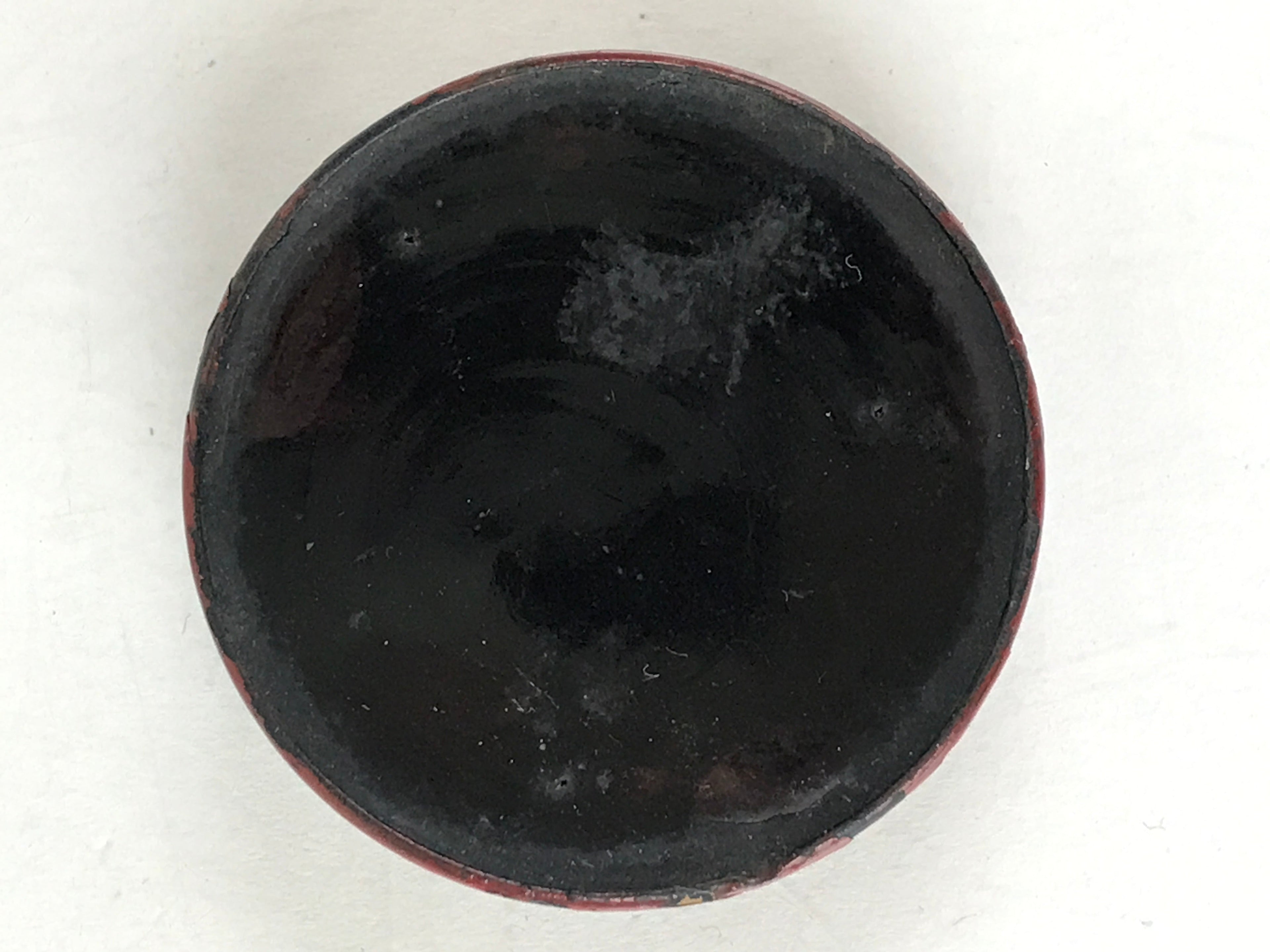 Antique Japanese Buddhist Altar Fitting Incense Container Round Kogo swirl Red B