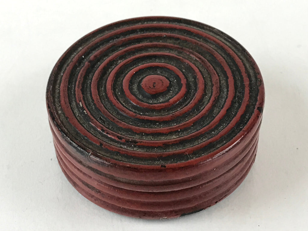 Antique Japanese Buddhist Altar Fitting Incense Container Round Kogo swirl Red B