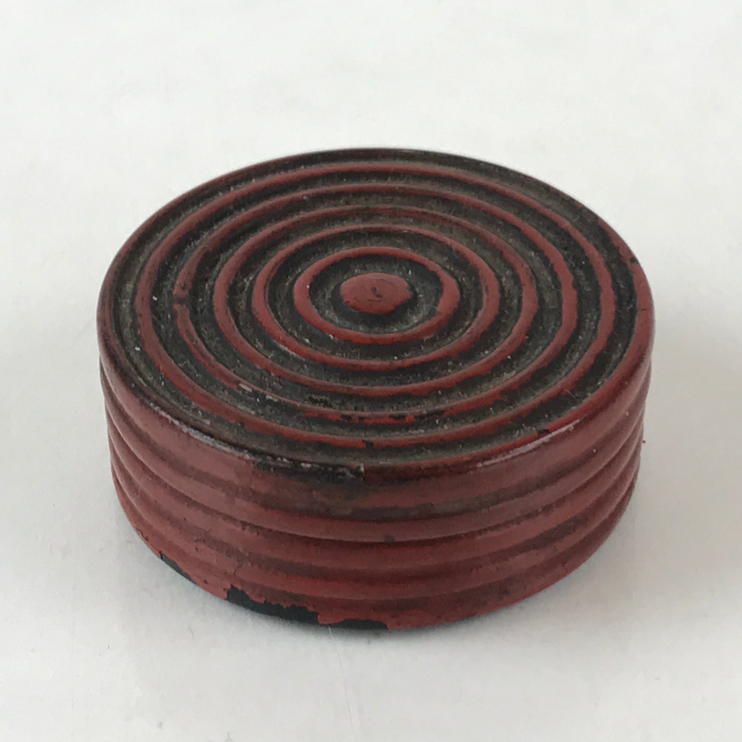 Antique Japanese Buddhist Altar Fitting Incense Container Round Kogo swirl Red B