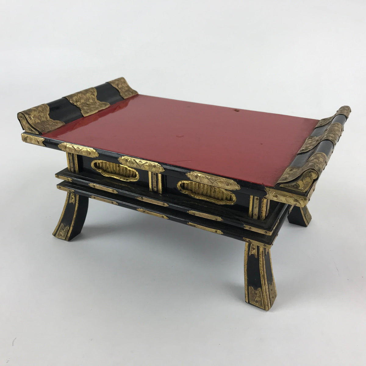 Antique Japanese Buddhist Altar Fitting Lacquered Kyozukue Offering Table BU995