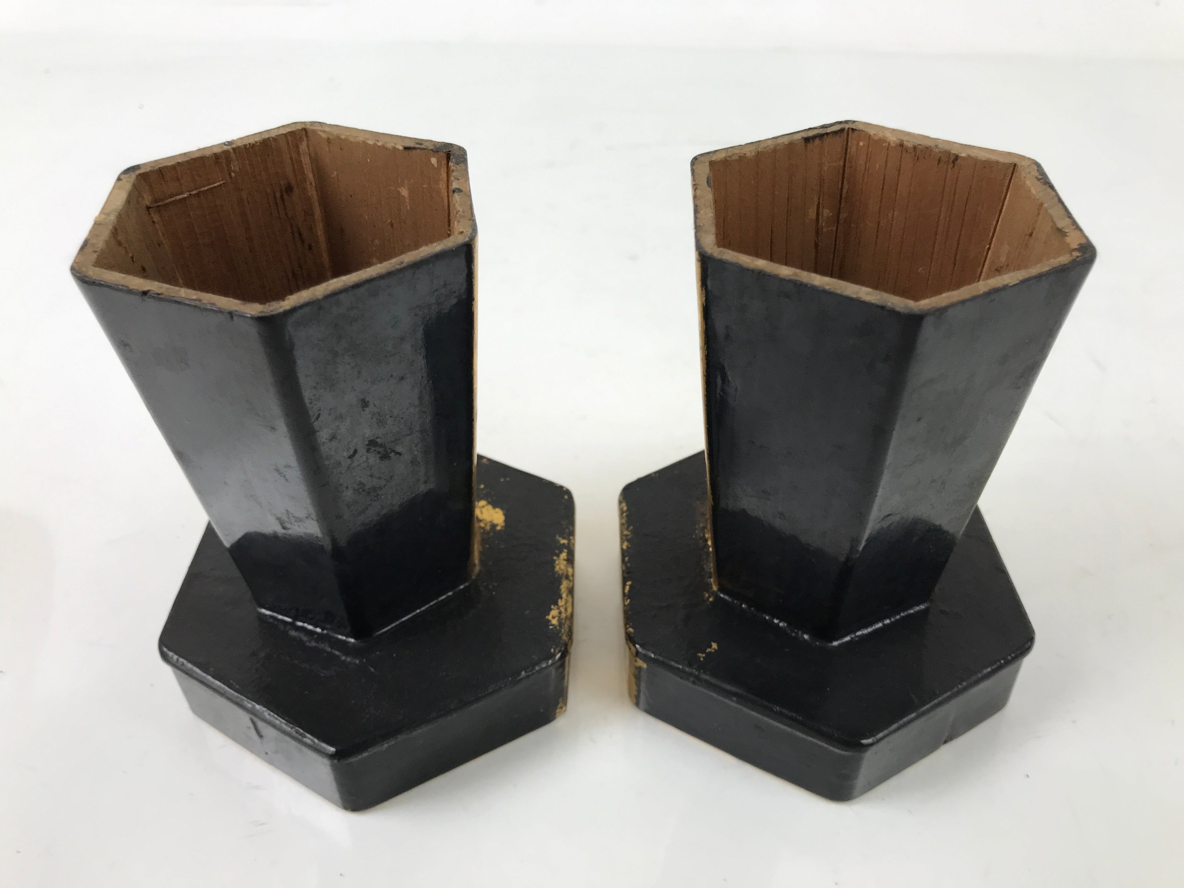 Antique Japanese Buddhist Altar Fitting Wood Kuge Offering Stand 2pc Gold BA525