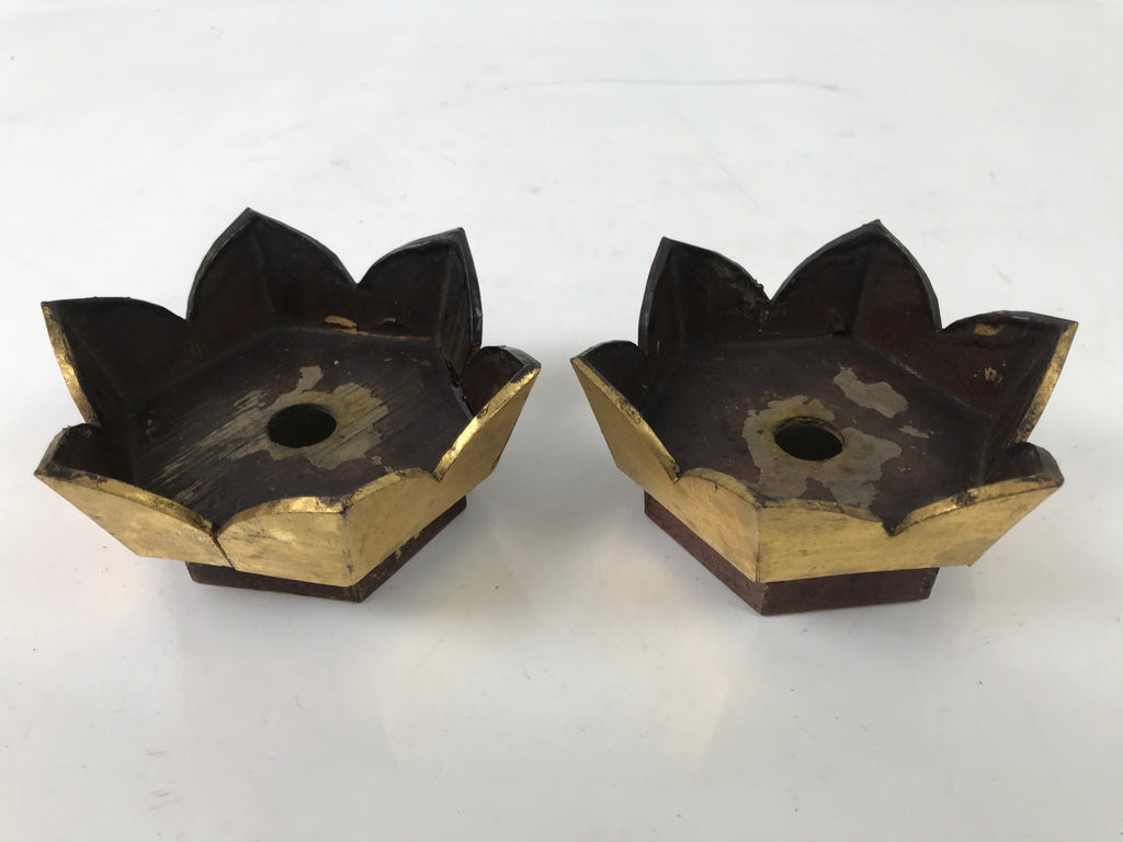 Antique Japanese Buddhist Altar Fitting Wood Kuge Offering Stand 2pc Gold BA525