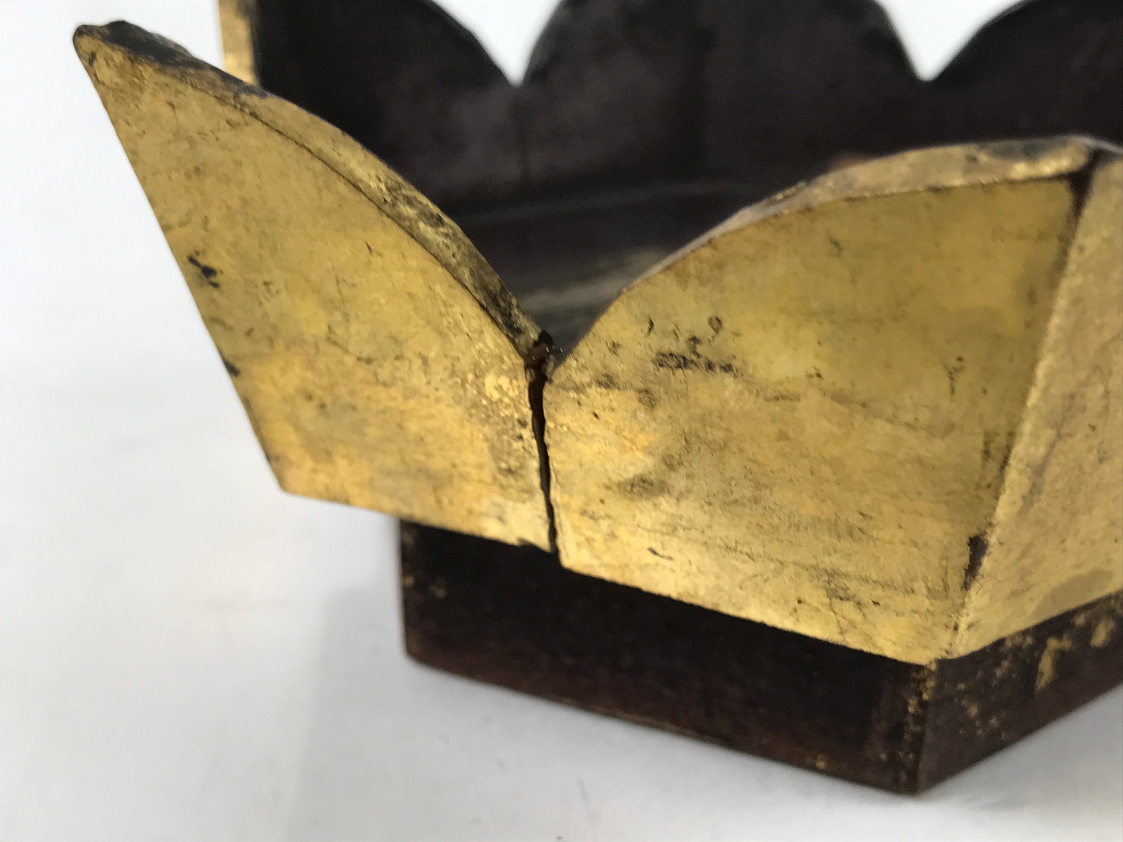 Antique Japanese Buddhist Altar Fitting Wood Kuge Offering Stand 2pc Gold BA525