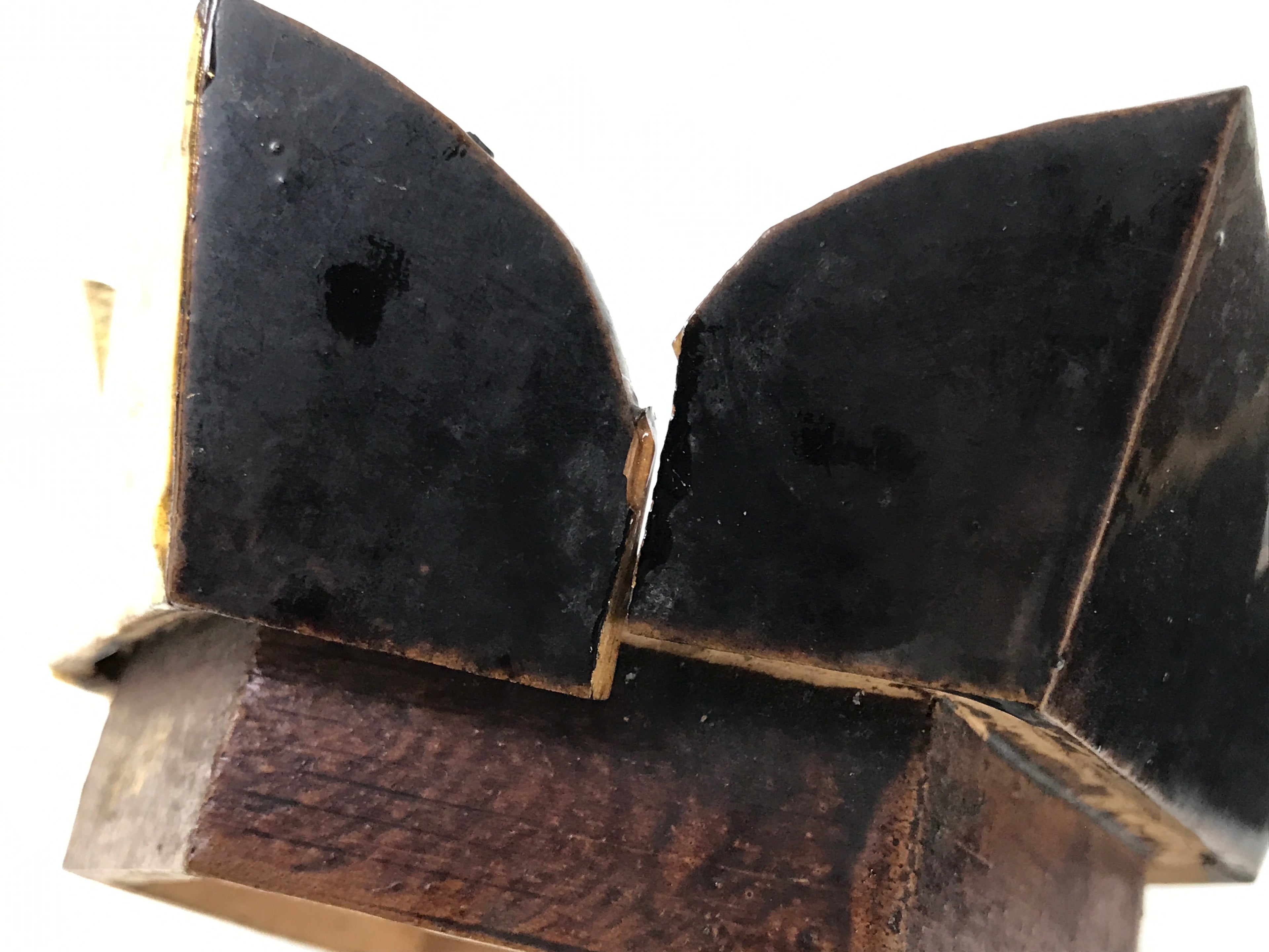 Antique Japanese Buddhist Altar Fitting Wood Kuge Offering Stand 2pc Gold BA525