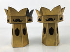 Antique Japanese Buddhist Altar Fitting Wood Kuge Offering Stand 2pc Gold BA525