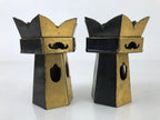 Antique Japanese Buddhist Altar Fitting Wood Kuge Offering Stand 2pc Gold BA525