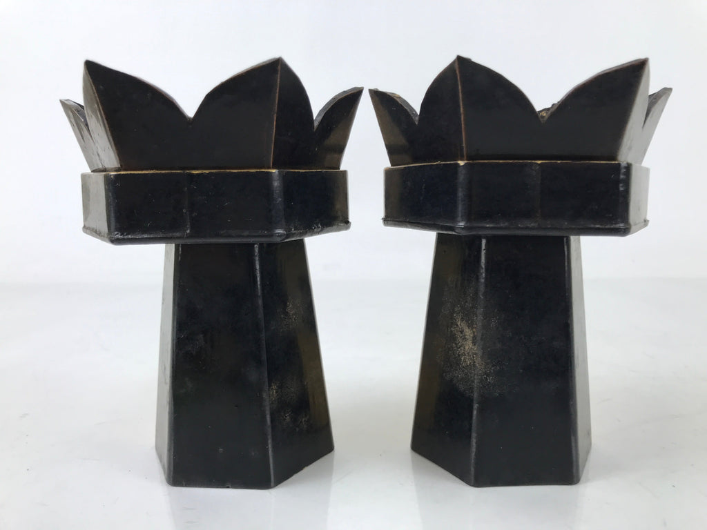 Antique Japanese Buddhist Altar Fitting Wood Kuge Offering Stand 2pc Gold BA525