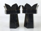Antique Japanese Buddhist Altar Fitting Wood Kuge Offering Stand 2pc Gold BA525