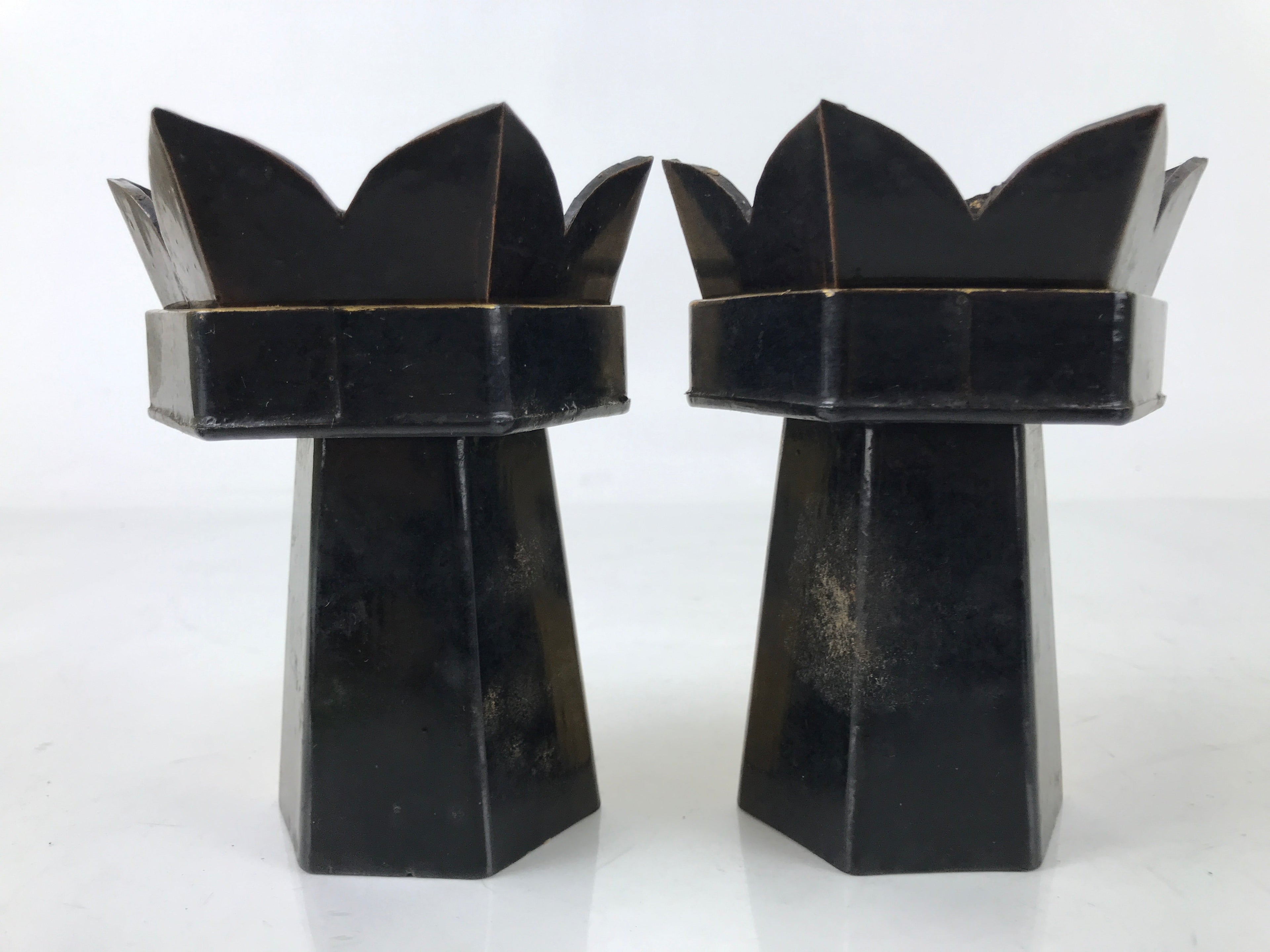 Antique Japanese Buddhist Altar Fitting Wood Kuge Offering Stand 2pc Gold BA525