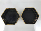 Antique Japanese Buddhist Altar Fitting Wood Kuge Offering Stand 2pc Gold BA525