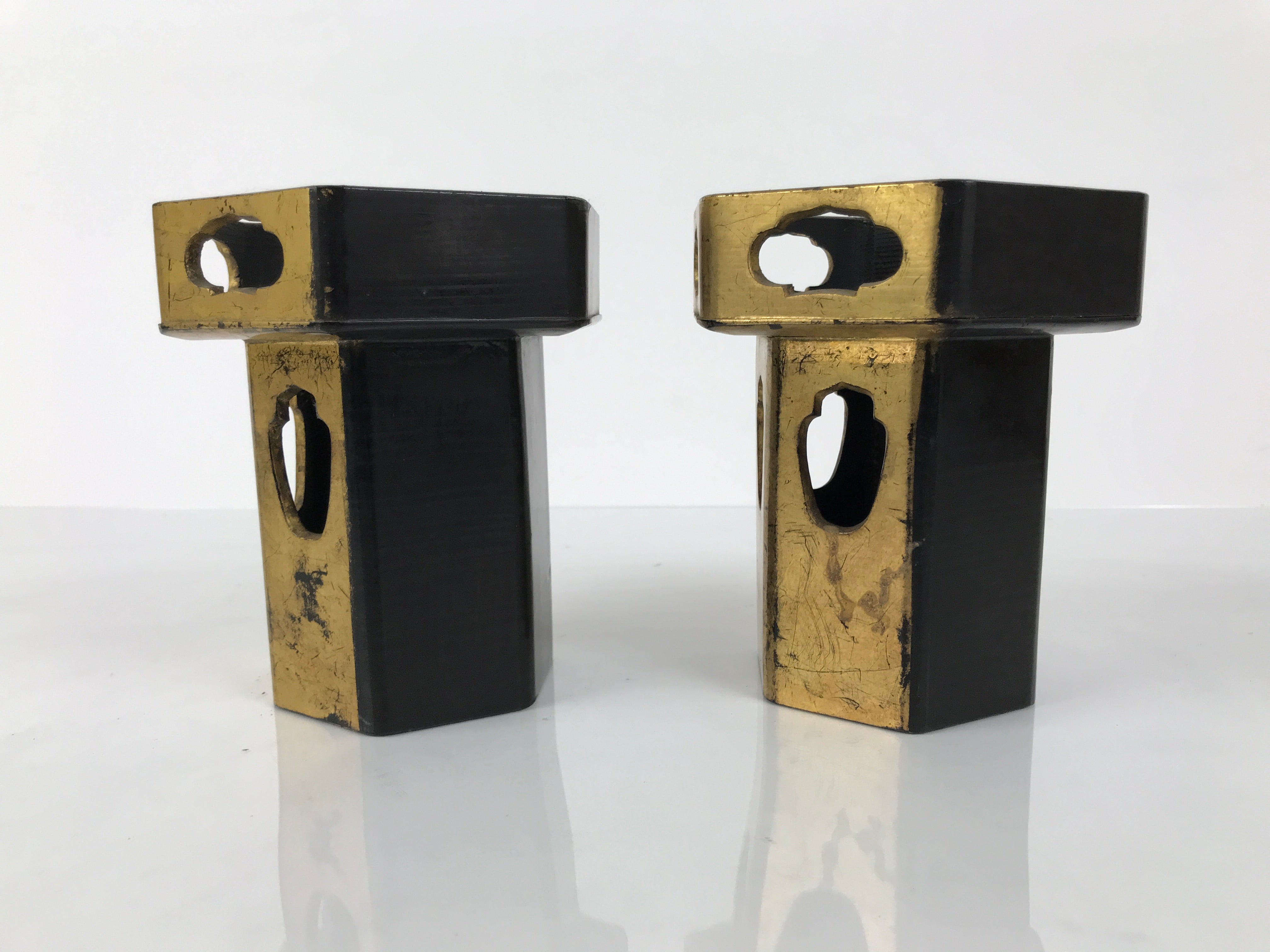 Antique Japanese Buddhist Altar Fitting Wooden Kuge Offering Stand 2pc Box BA816