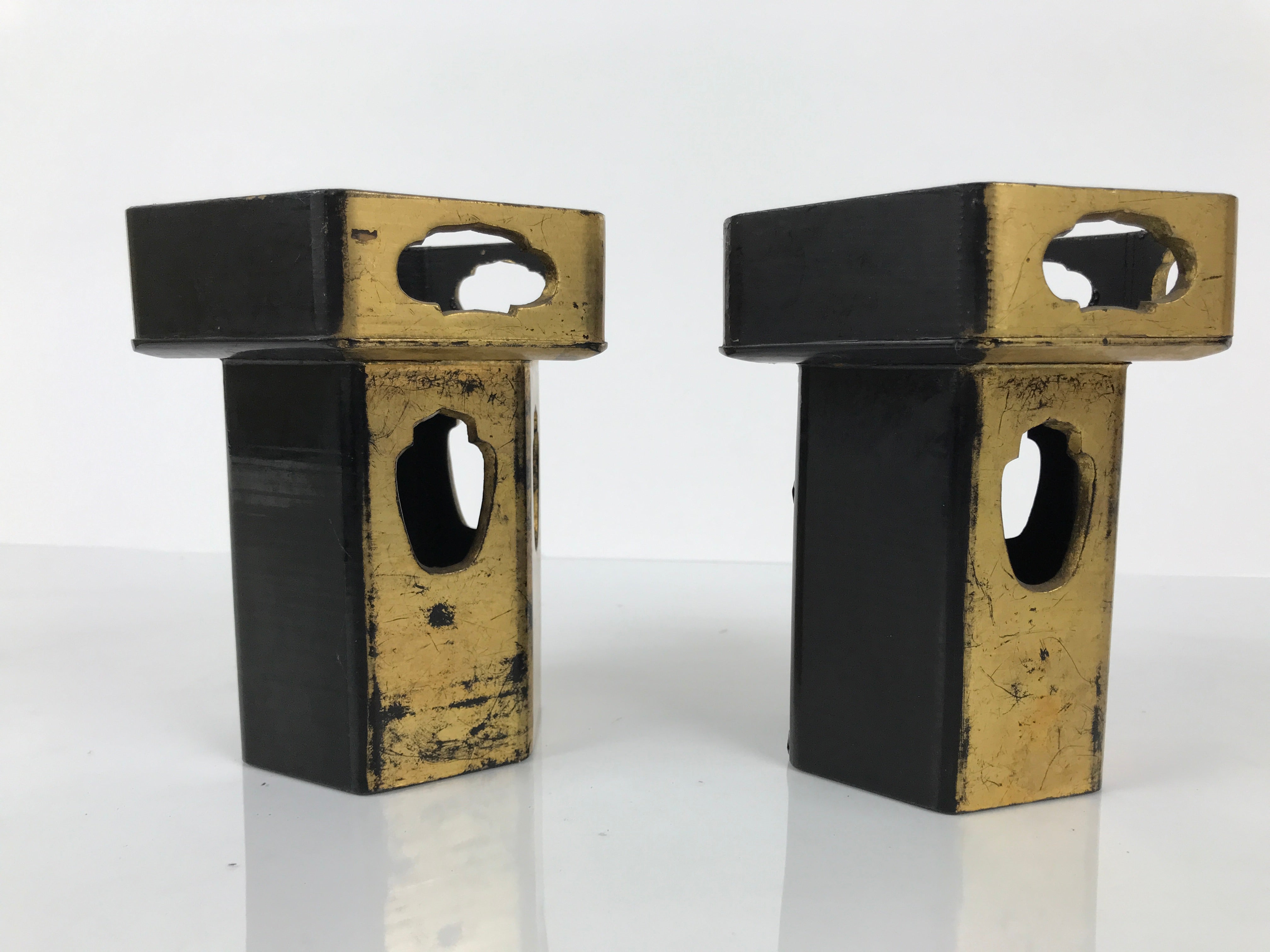 Antique Japanese Buddhist Altar Fitting Wooden Kuge Offering Stand 2pc Box BA816