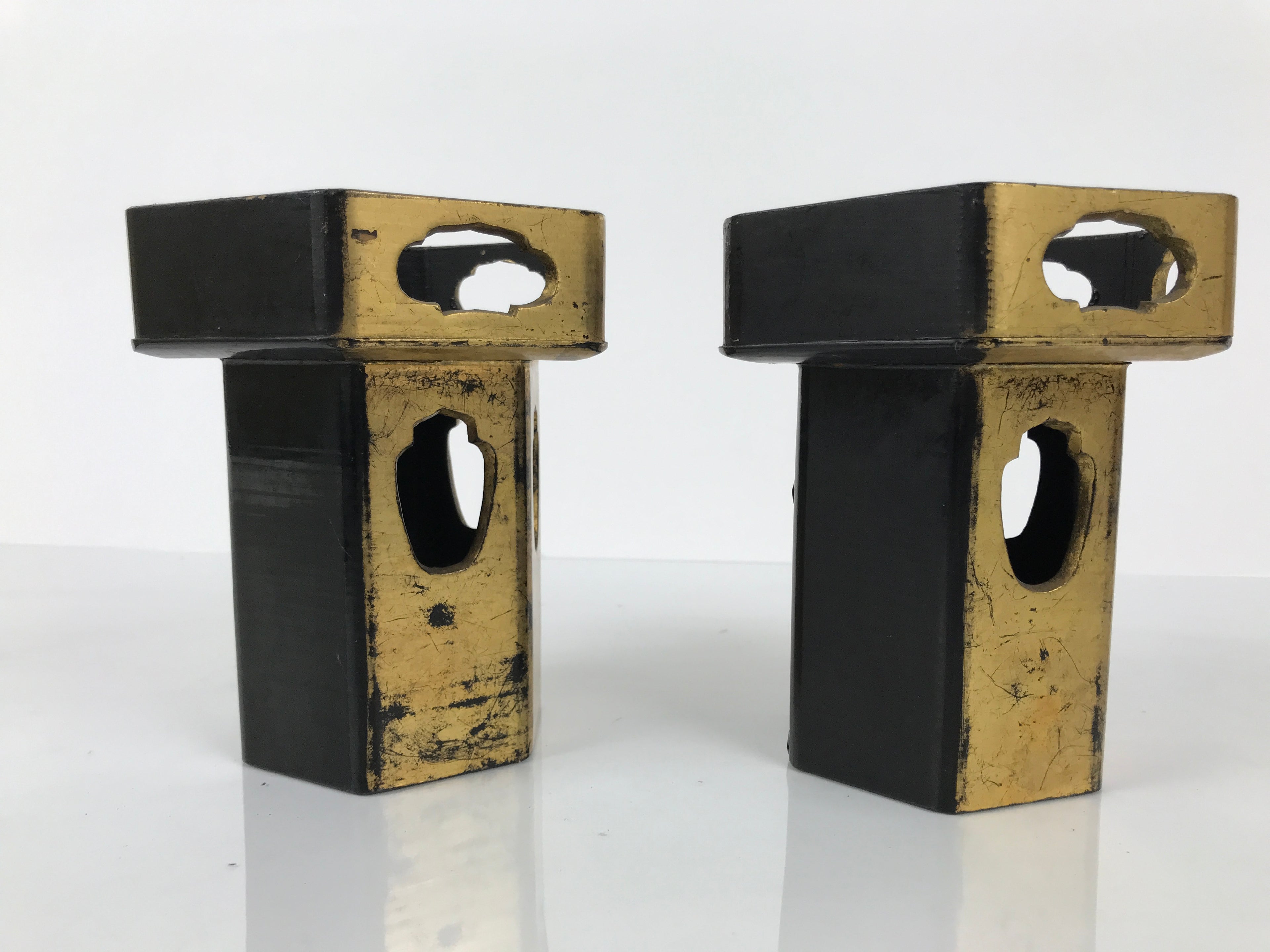 Antique Japanese Buddhist Altar Fitting Wooden Kuge Offering Stand 2pc Box BA816