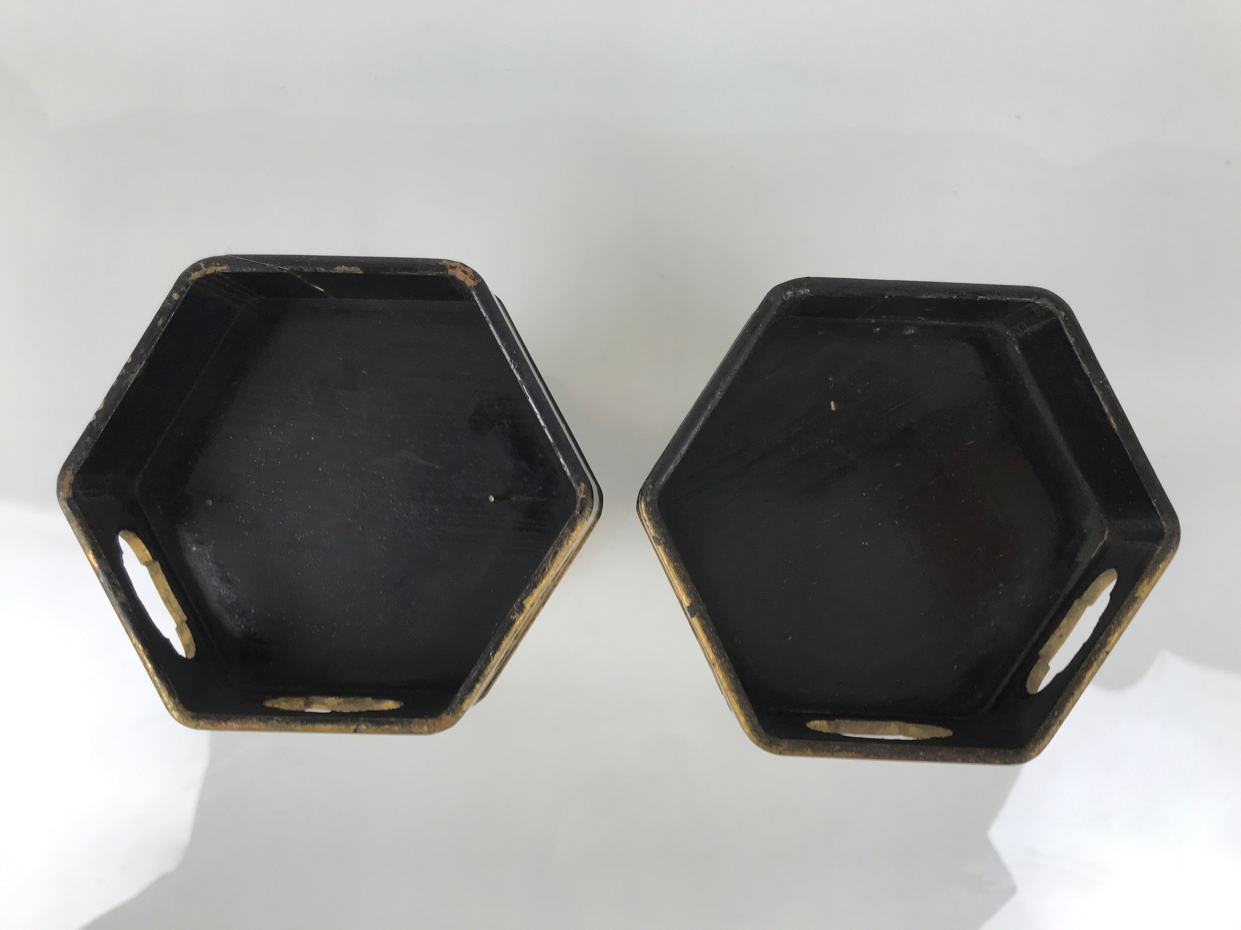 Antique Japanese Buddhist Altar Fitting Wooden Kuge Offering Stand 2pc Box BA816