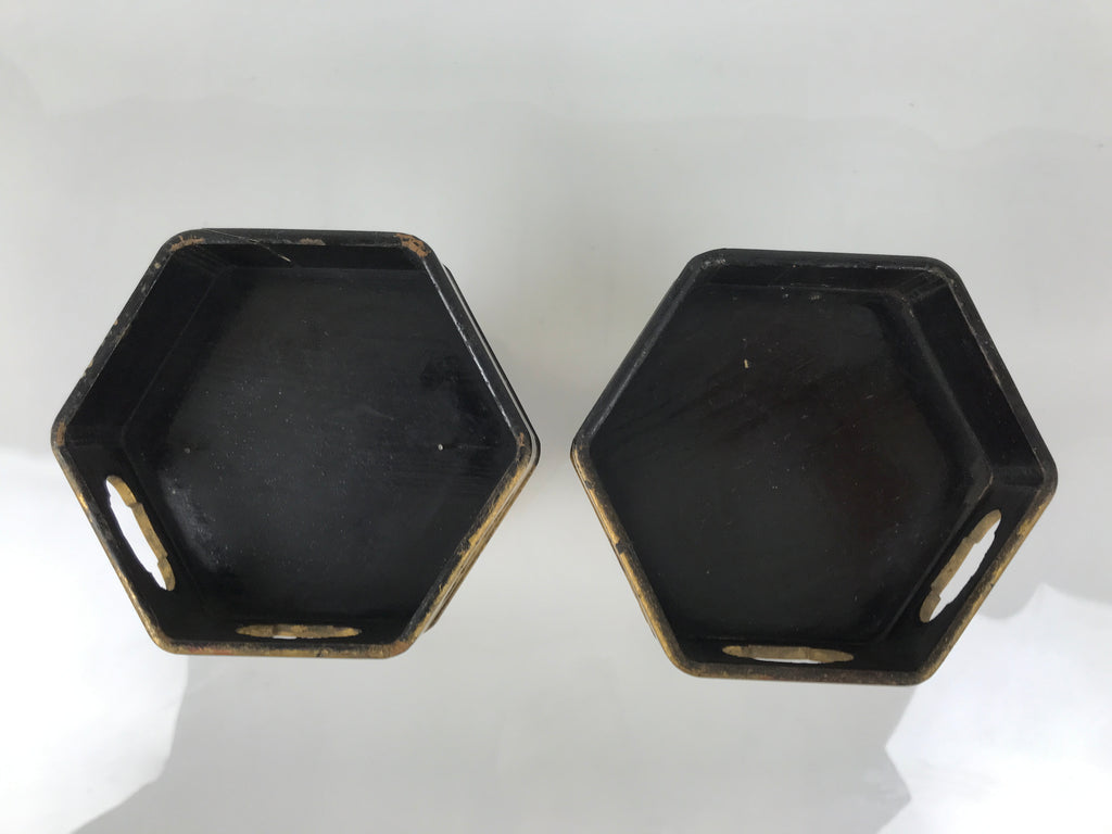 Antique Japanese Buddhist Altar Fitting Wooden Kuge Offering Stand 2pc Box BA816