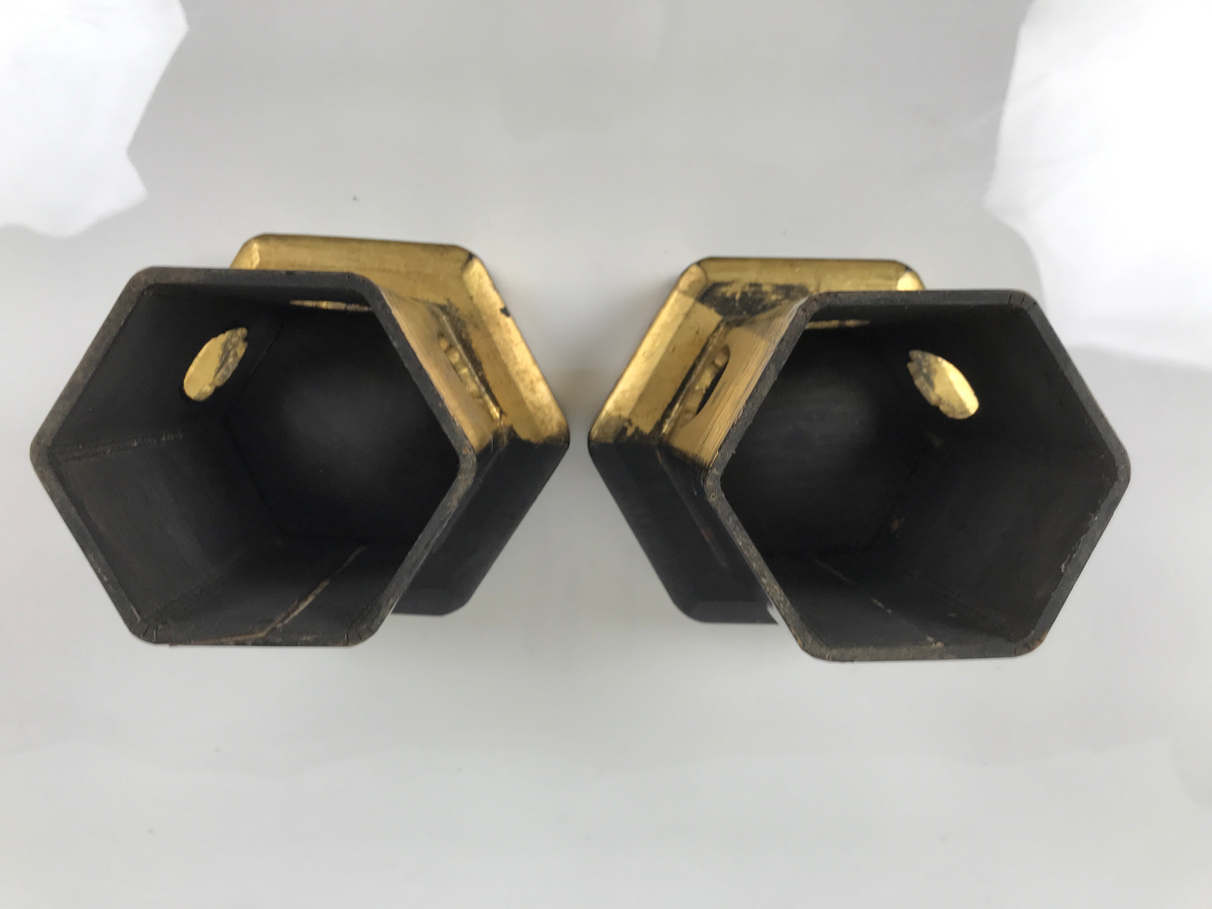 Antique Japanese Buddhist Altar Fitting Wooden Kuge Offering Stand 2pc Box BA816