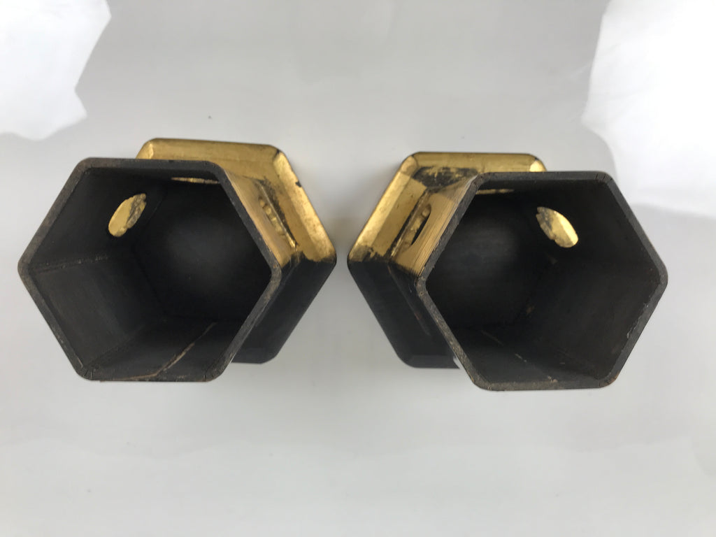 Antique Japanese Buddhist Altar Fitting Wooden Kuge Offering Stand 2pc Box BA816
