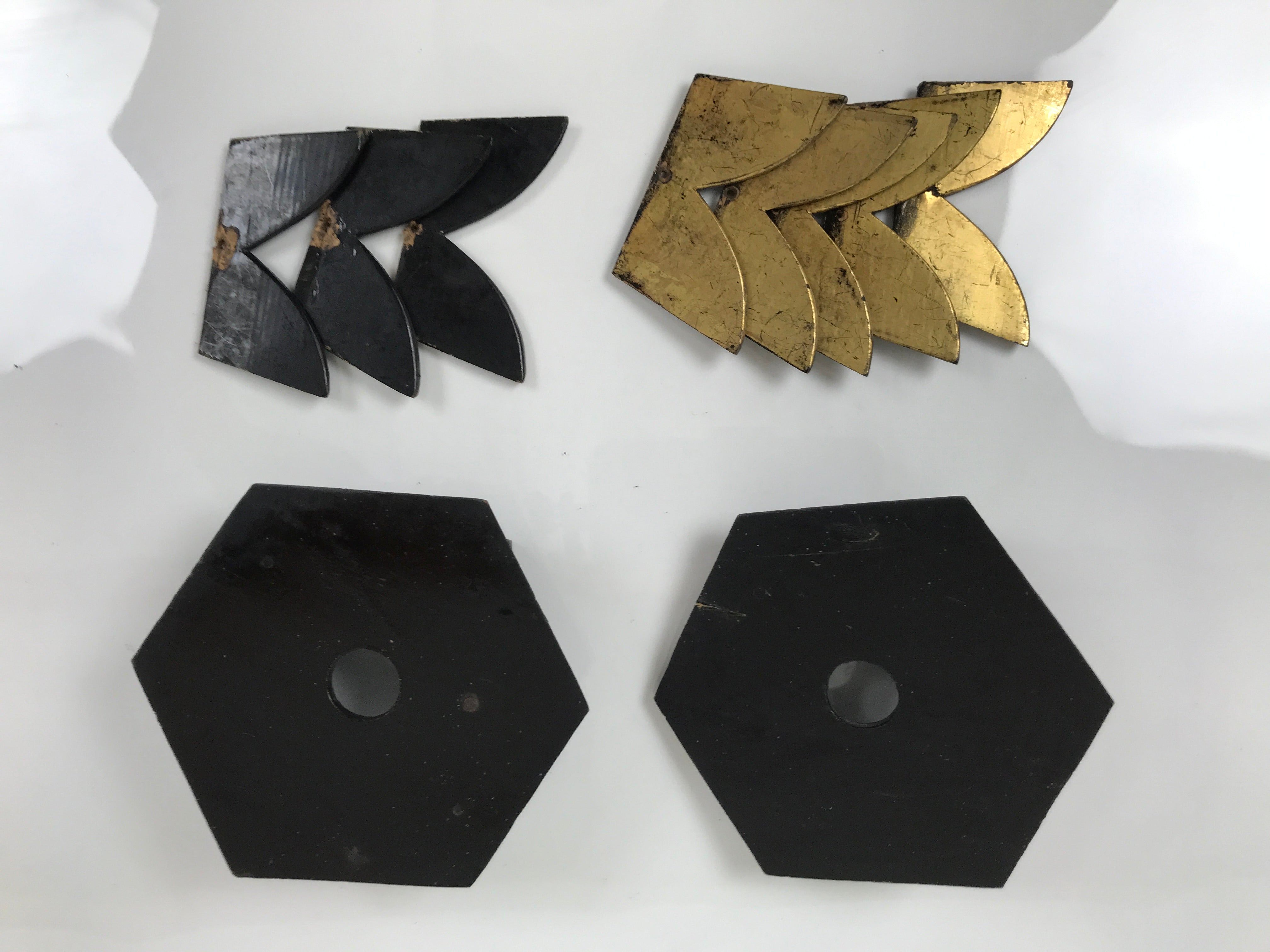 Antique Japanese Buddhist Altar Fitting Wooden Kuge Offering Stand 2pc Box BA816