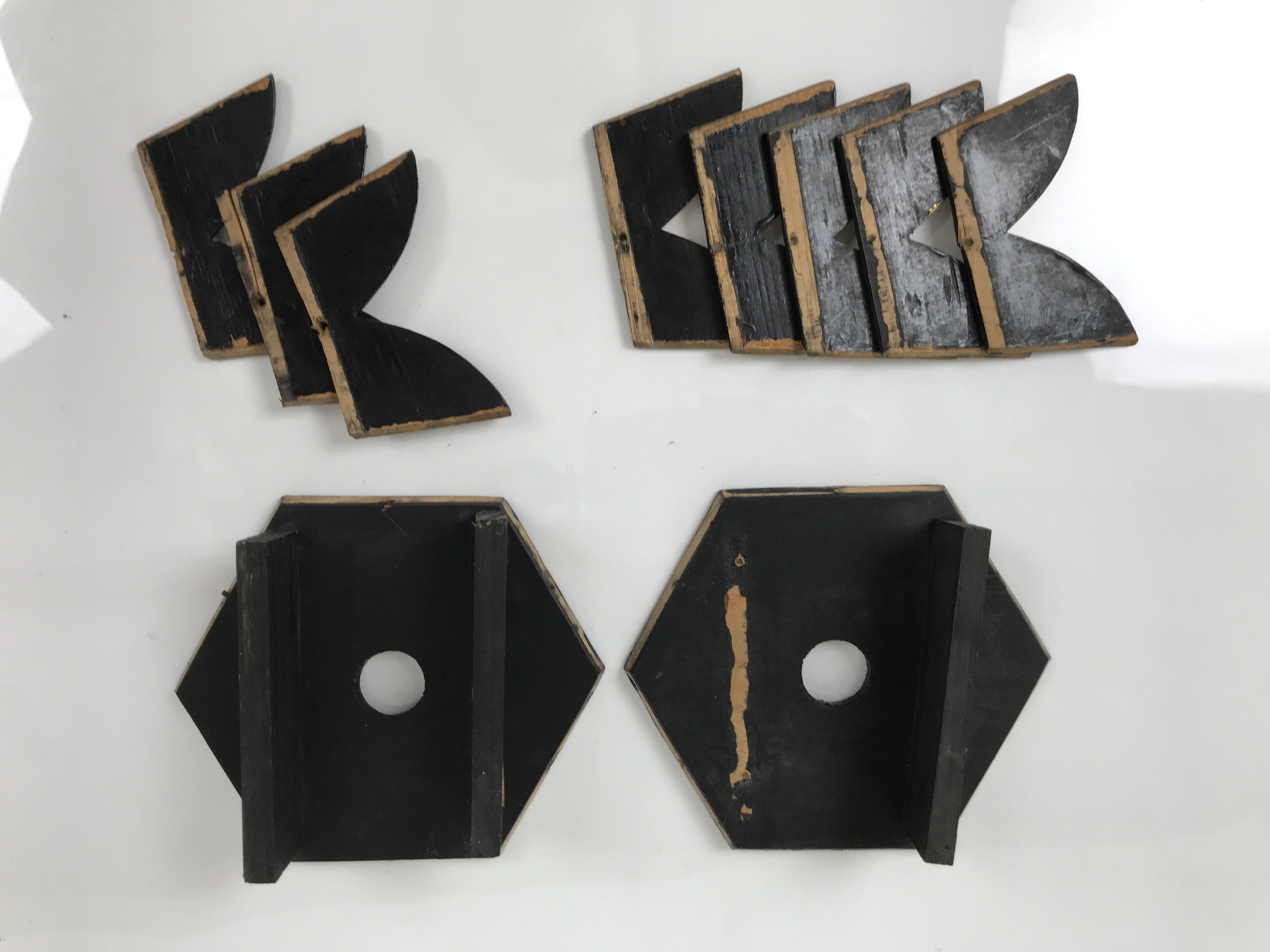 Antique Japanese Buddhist Altar Fitting Wooden Kuge Offering Stand 2pc Box BA816