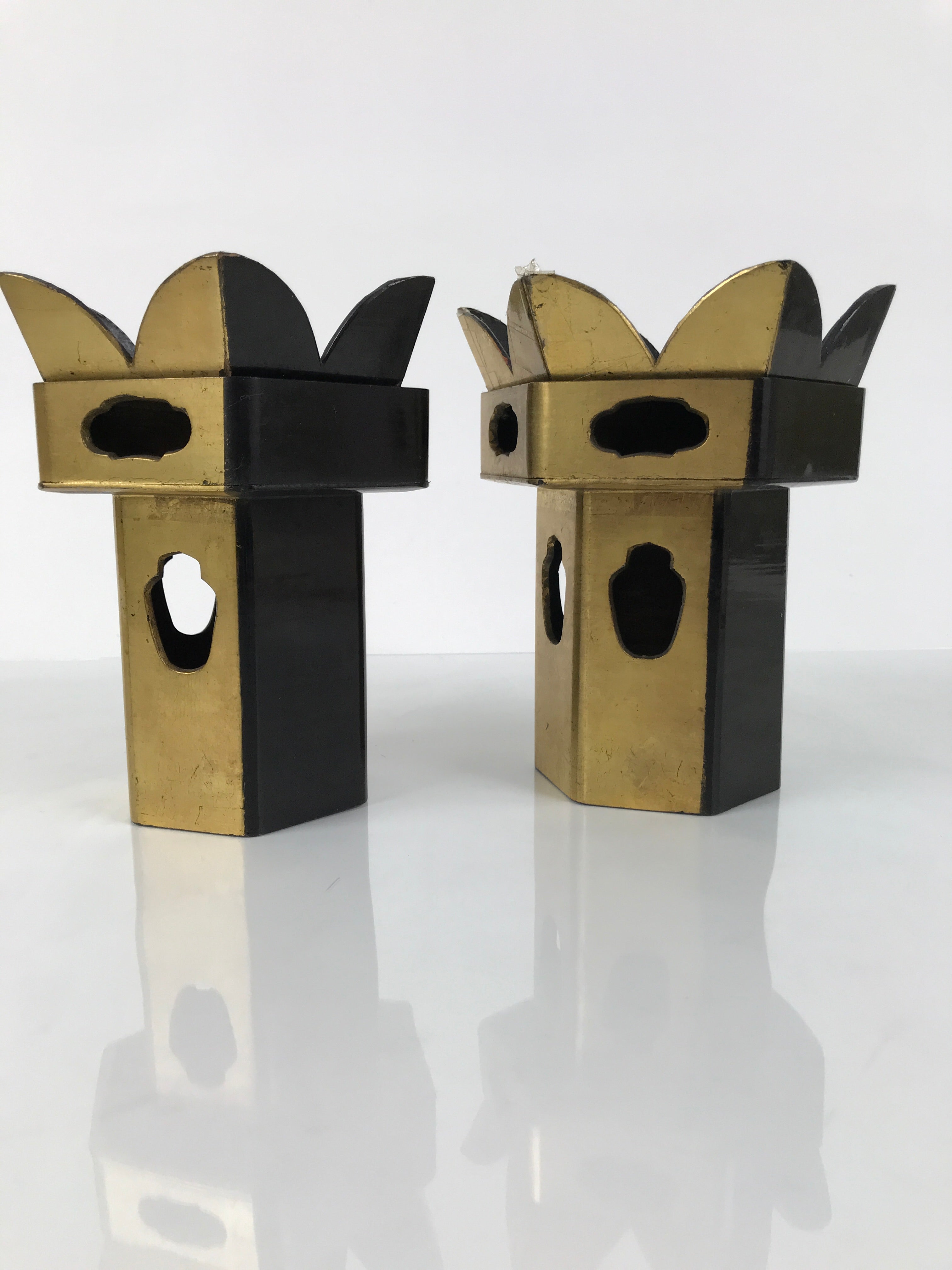 Antique Japanese Buddhist Altar Fitting Wooden Kuge Offering Stand 2pc Box BA817