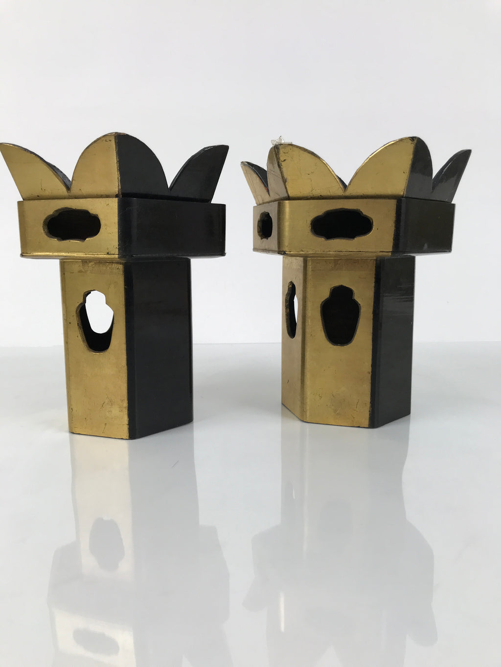 Antique Japanese Buddhist Altar Fitting Wooden Kuge Offering Stand 2pc Box BA817