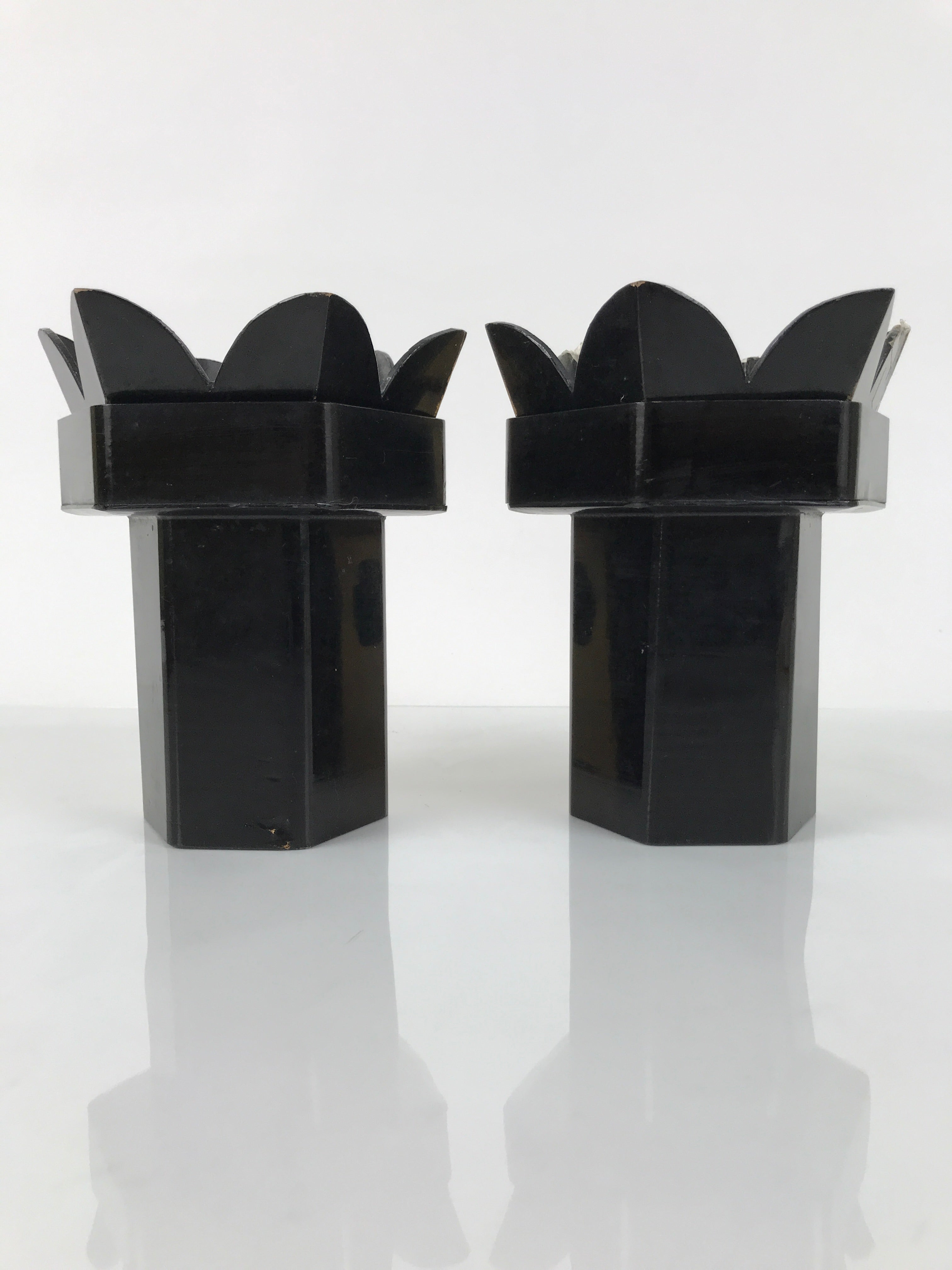 Antique Japanese Buddhist Altar Fitting Wooden Kuge Offering Stand 2pc Box BA817