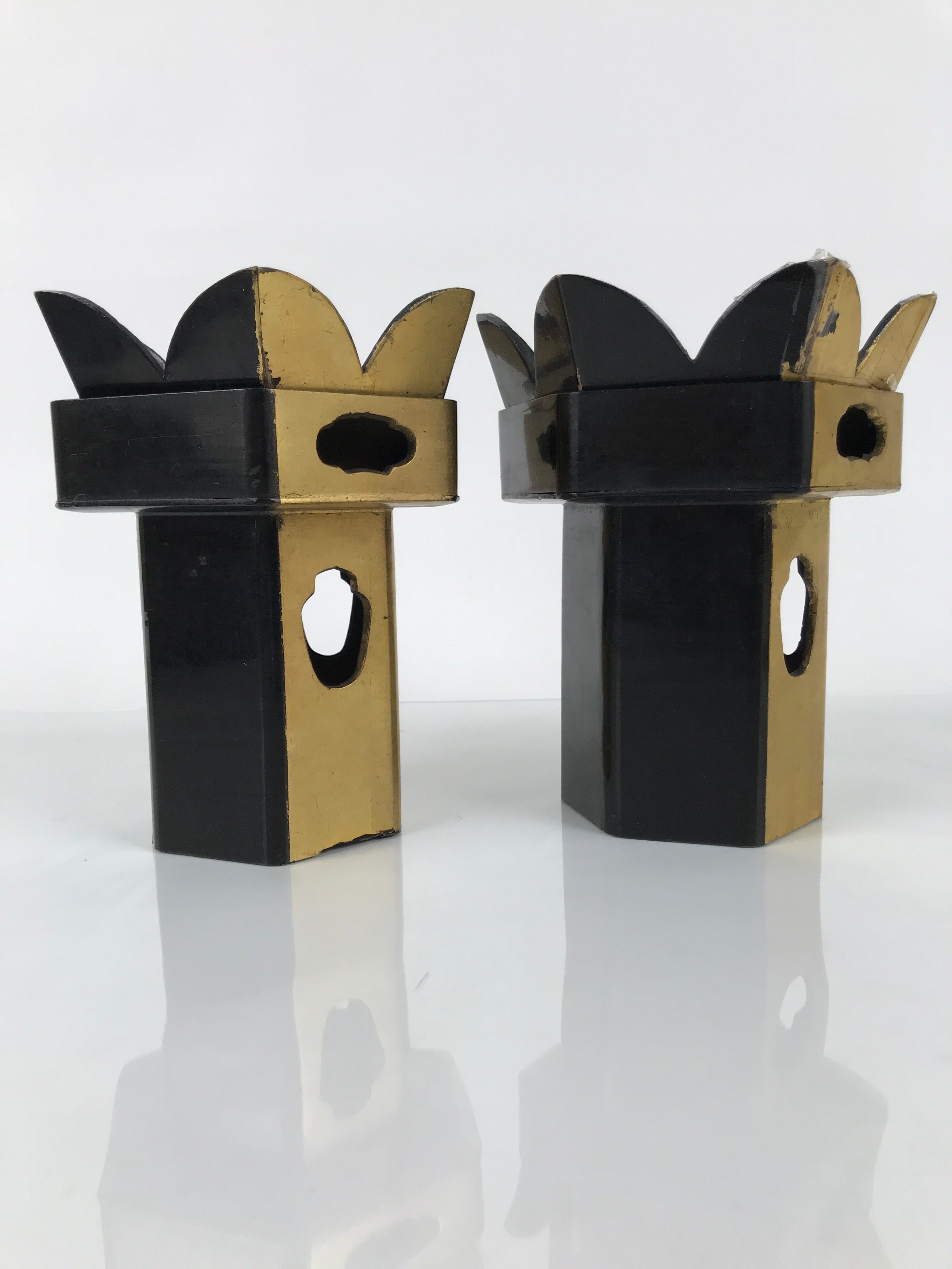 Antique Japanese Buddhist Altar Fitting Wooden Kuge Offering Stand 2pc Box BA817